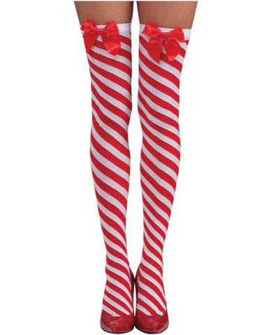 Candy Cane Thigh High Stockings Red/White O/S