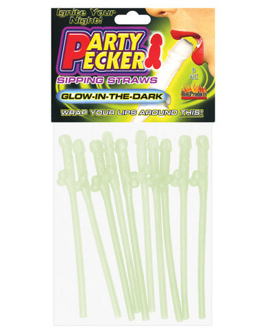 Party pecker sipping straws glow in the dark 10pc bag