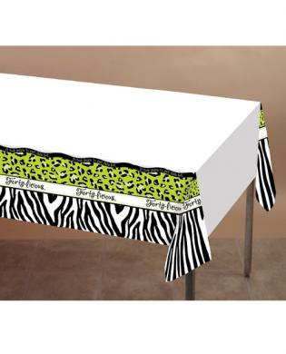 Forty-licious plastic tablecover w/border print - 54in x 108in