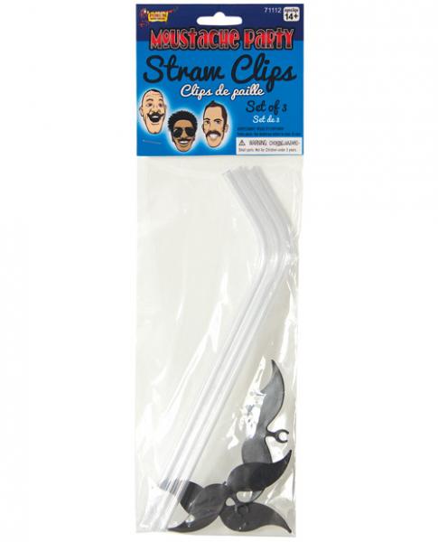 Mustache Party Straw Clips Black 3 Pack