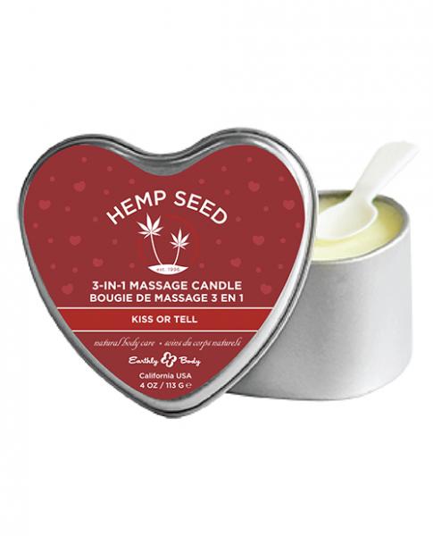 Earthly Body 3 In 1 Massage Heart Kiss Or Tell Candle 4 oz