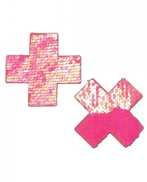 Pastease Color Changing Flip Sequins Cross Pasties Pink O/S
