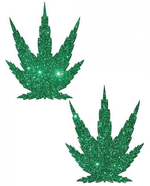 Pastease Green Glitter Marijuana Leaf O/S