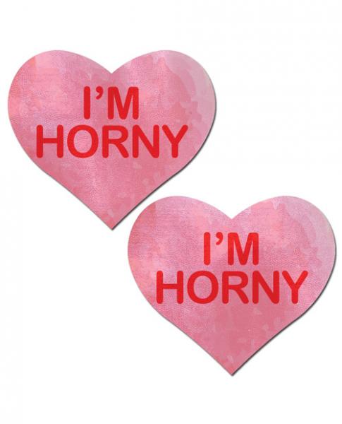Pastease I&#039;m Horny Heart Pasties Pink Red O/S