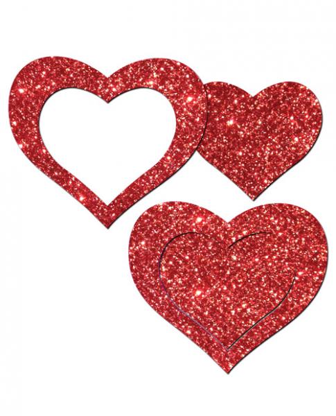 Pastease Glitter Peek A Boob Hearts Pasties Red