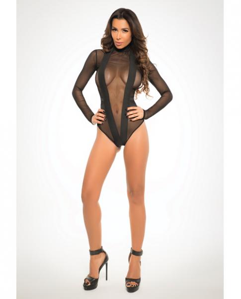 Adore Sheer Bodysuit With V Shape Black Small