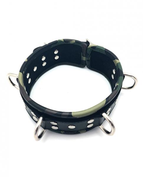 Sensual Sin Leather 5 D Rings Collar Camo Piping