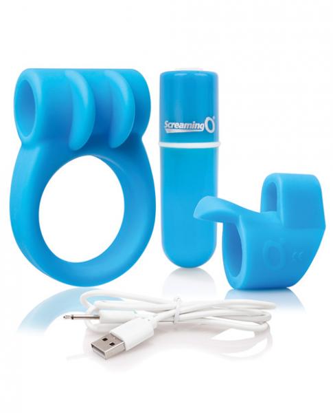 Screaming O Charged Combo Kit #1 C Ring &amp; Finger Sleeve Blue