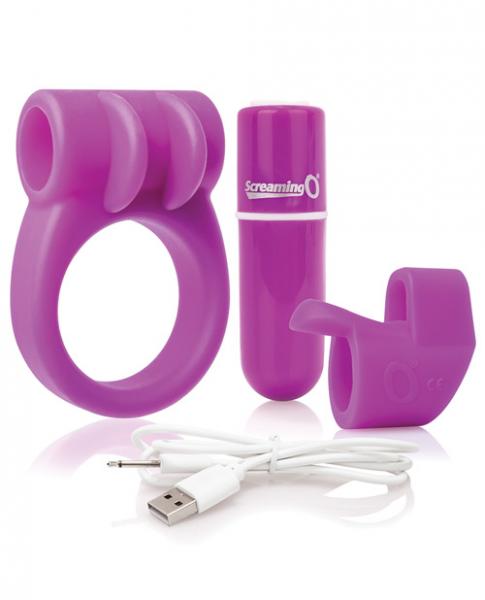 Screaming O Charged Combo Kit #1 C Ring &amp; Finger Sleeve Purple