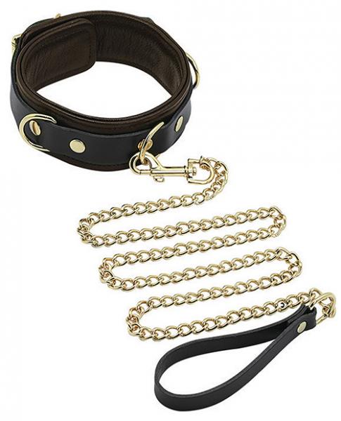 Spartacus Collar &amp; Leash Brown Leather Gold Accent Hardware