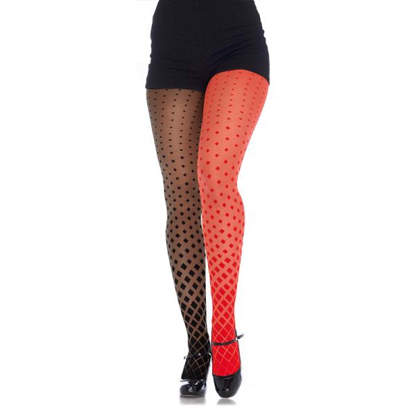 Dual Color Cascading Diamond Harlequin Tights O/s Black/red