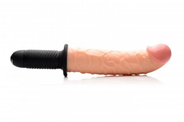 The Curved Dicktator 13 Mode Vibrating Giant Dildo Beige