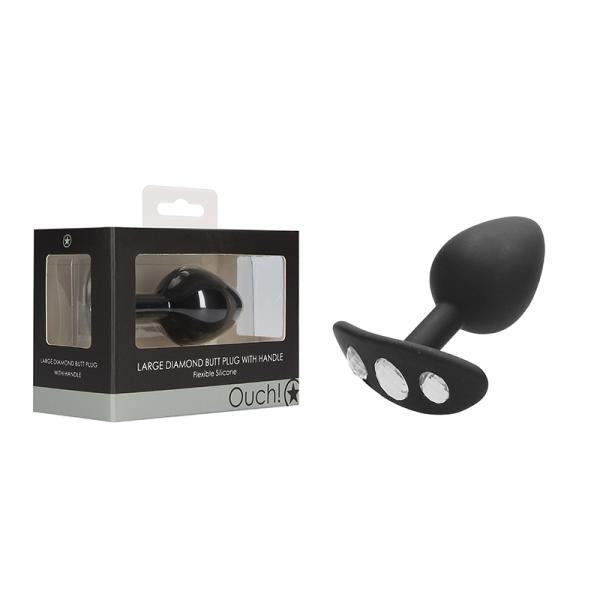 Ouch! Large Diamond Butt Plug With Handle - Black