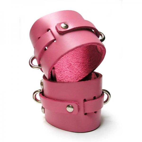 Kinklab Pink Bound Leather Wrist Cuffs