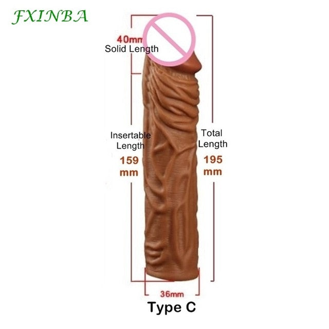 FXINBA Realistic Condoms For Men Reusable Penis Sleeve For Male Extender Dildo Enhancer Enlargement Condom Male Cock Sex Toys