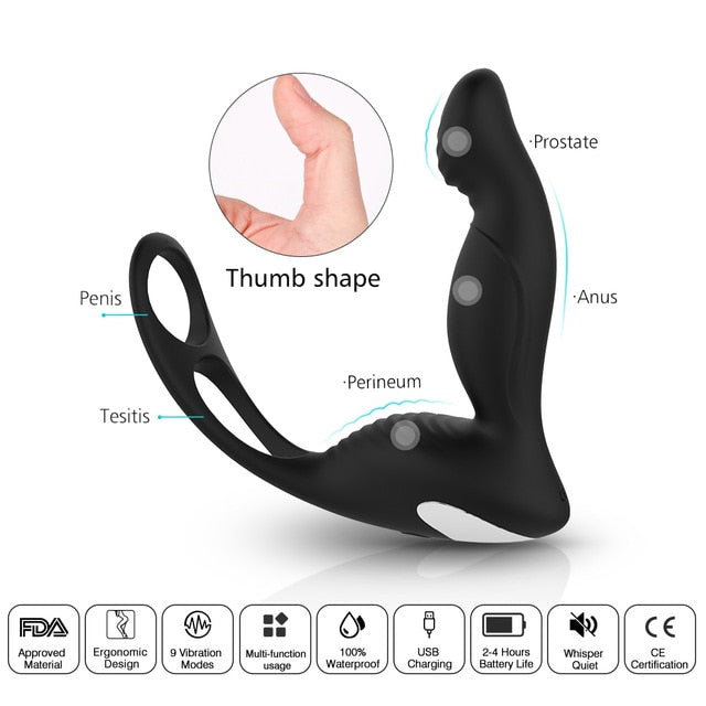 PHANXY Male Prostate Massage Vibrator Anal Plug Silicone Waterproof Massager Stimulator Butt Delay Ejaculation Ring Toy For Men