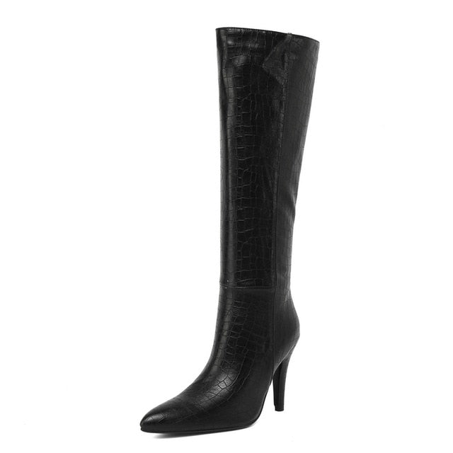 2020 Autumn Winter Fashion Pointed Toe Zipper Sexy Shoes for Women High Heels Sex Boots High Quality Black Woman Knight Boots 43