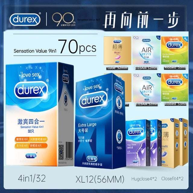 Durex 100Pcs/Pack Sensation Value 4in1 Ultra Thin Sexy Lubricated Condoms Sex Toys Condones for Men Vanilla Flavor