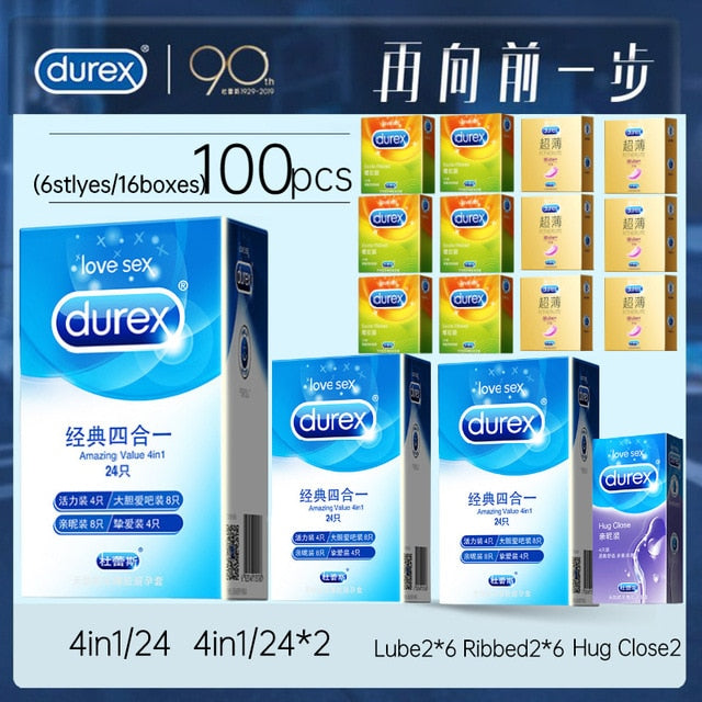 Durex 100Pcs/Pack Sensation Value 4in1 Ultra Thin Sexy Lubricated Condoms Sex Toys Condones for Men Vanilla Flavor